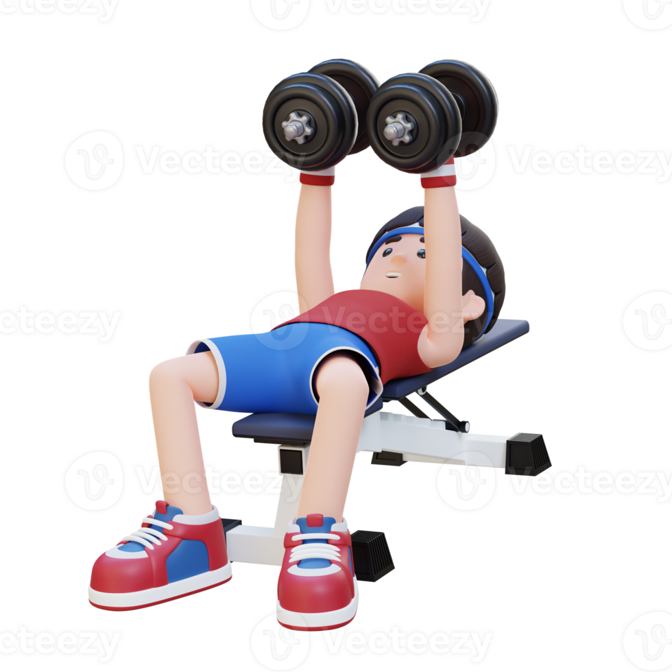 3D Sportsman Character Sculpting Muscular Chest with Dumbbell Bench Chest Fly png