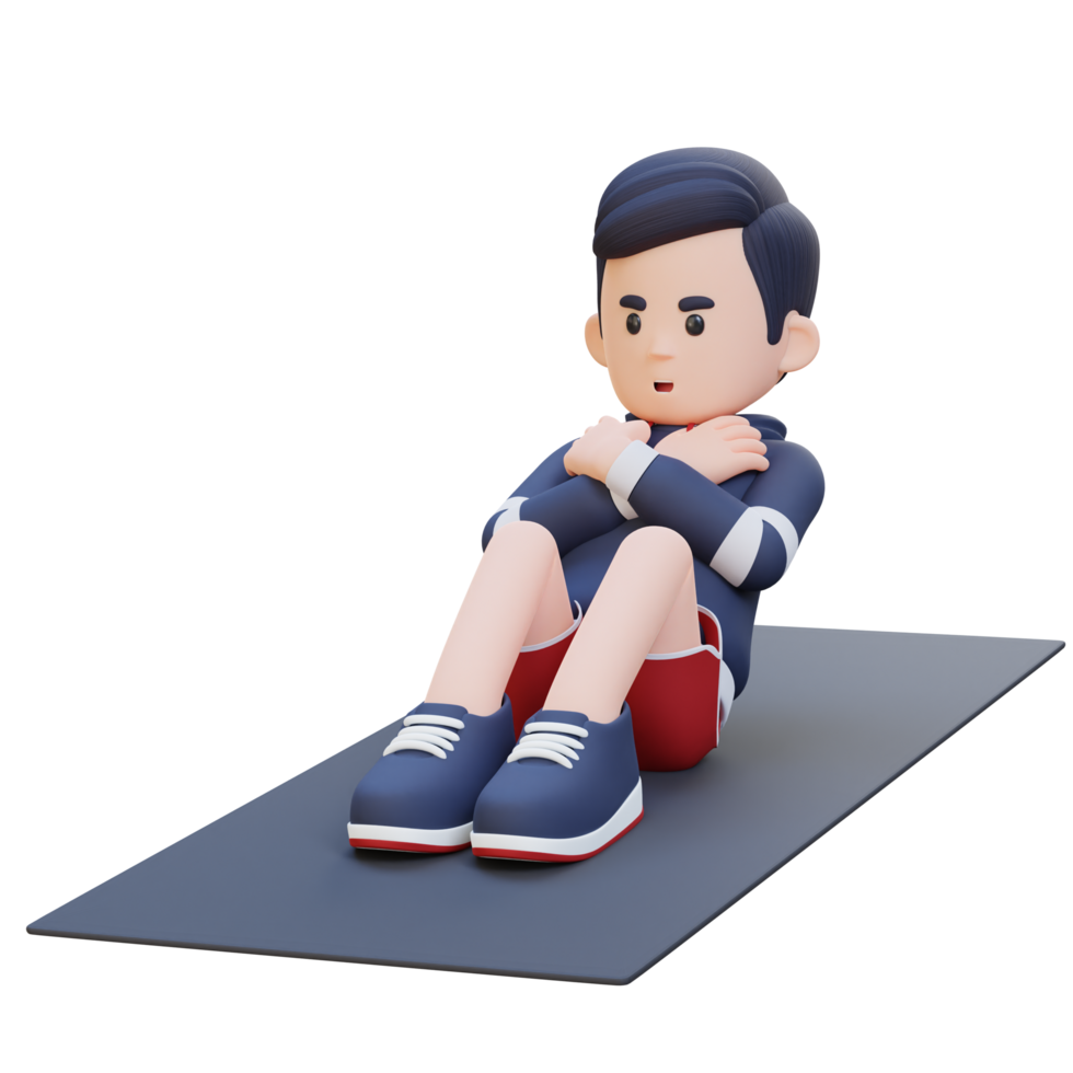 Perfect Abs 3D Sporty Male Character Mastering the Standard Crunch at the Gym png