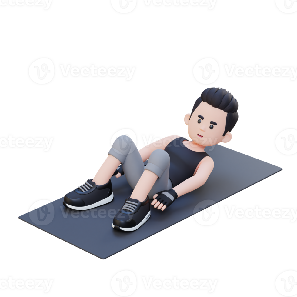 Dynamic 3D Sporty Male Character Mastering the Hell Touch Workout at Home Gym png