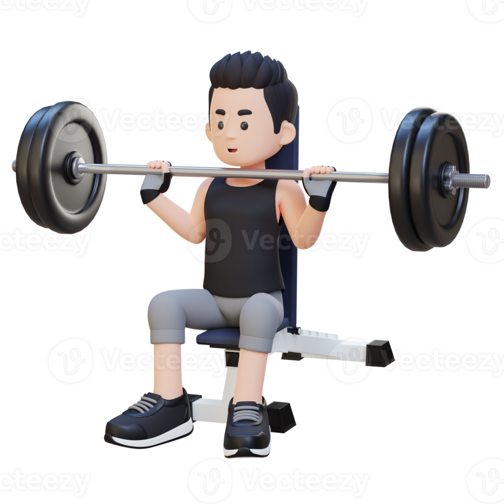 3D Sportsman Character Building Upper Body Strength with Overhead Bench Press Workout png