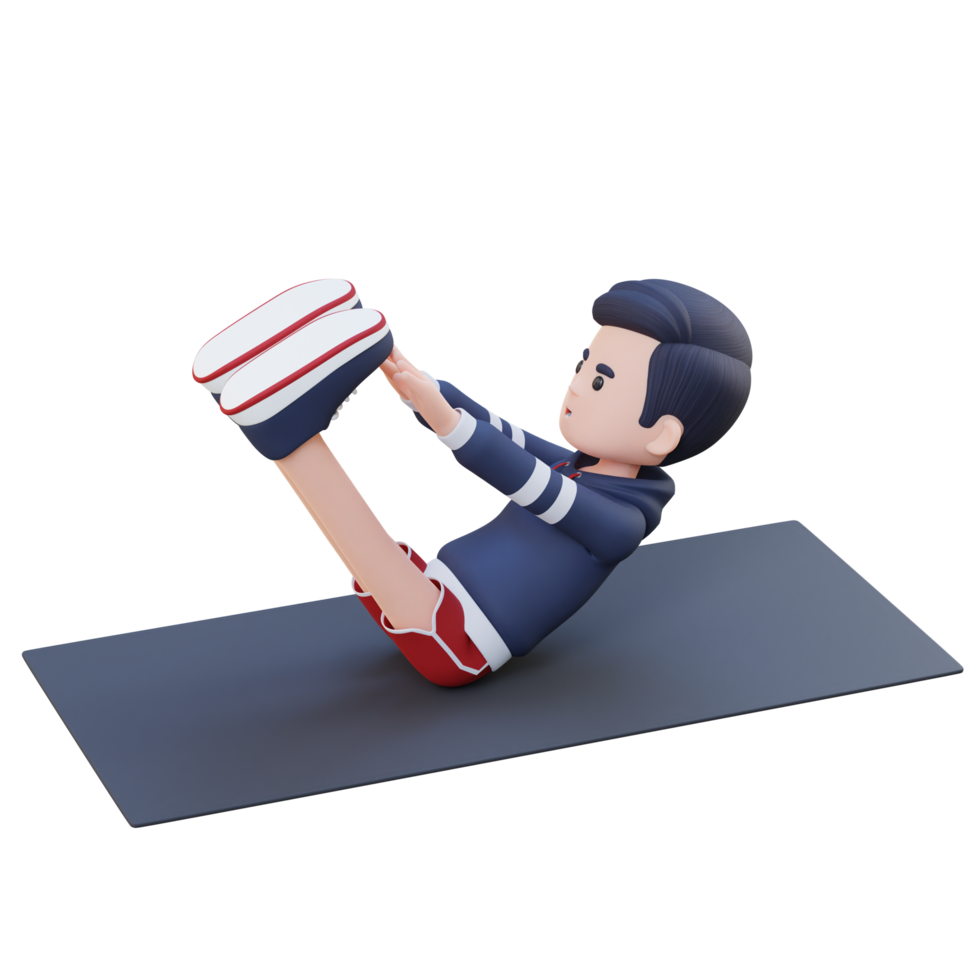 Dynamic 3D Sporty Male Character Performing Abs V Ups Workout at the Gym png