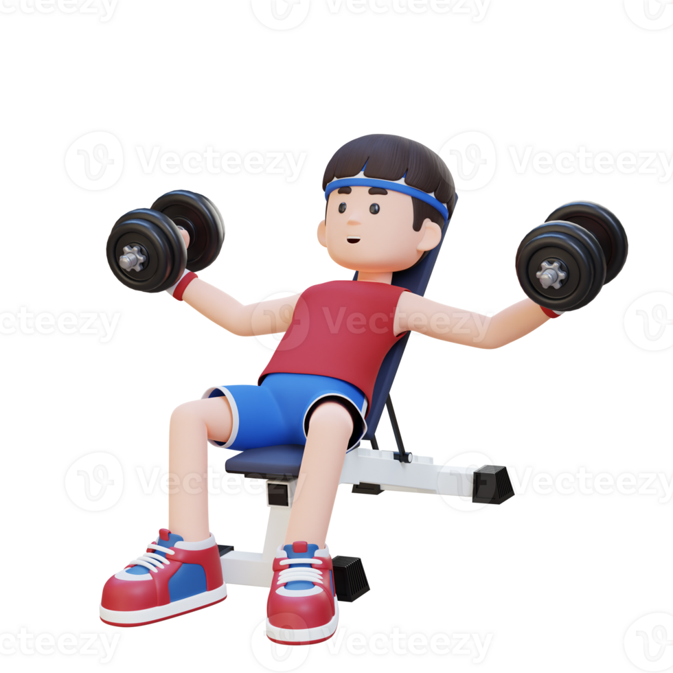 3D Sportsman Character Sculpting Muscular Chest with Incline Bench Dumbbell Chest Fly png