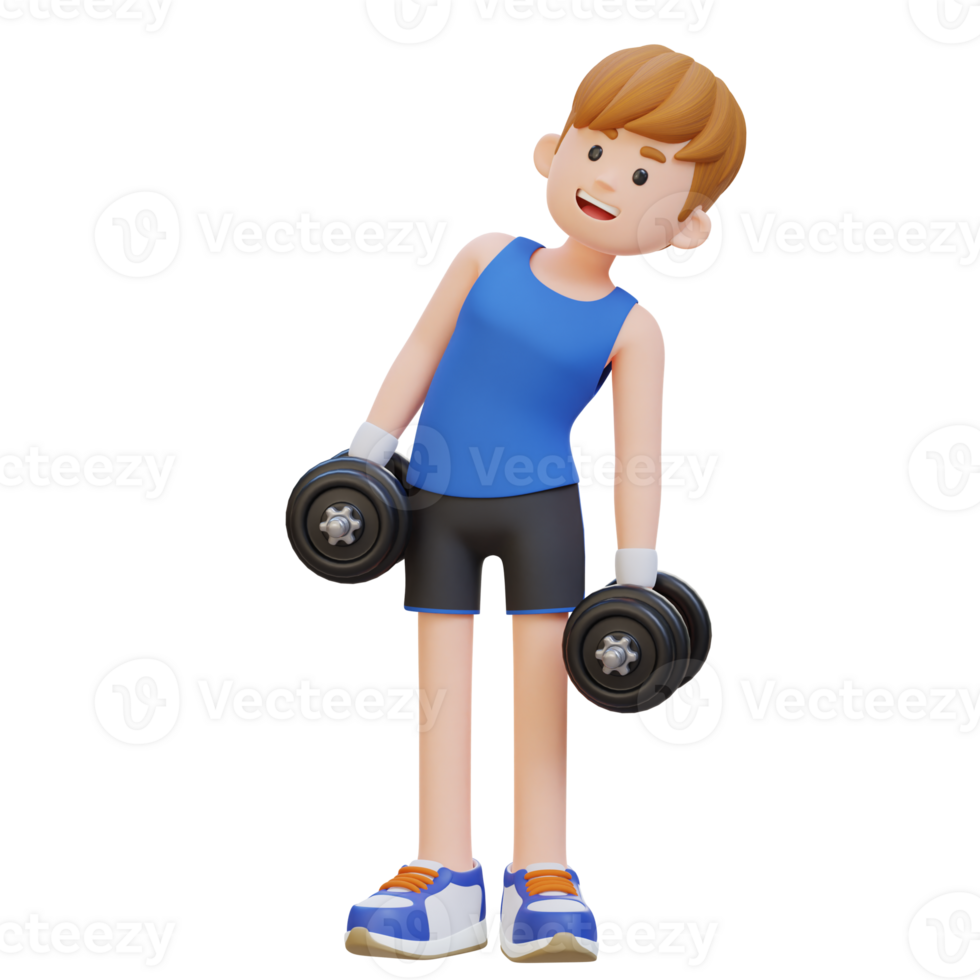 3D Sportsman Character Performing Dumbbell Side Bend png