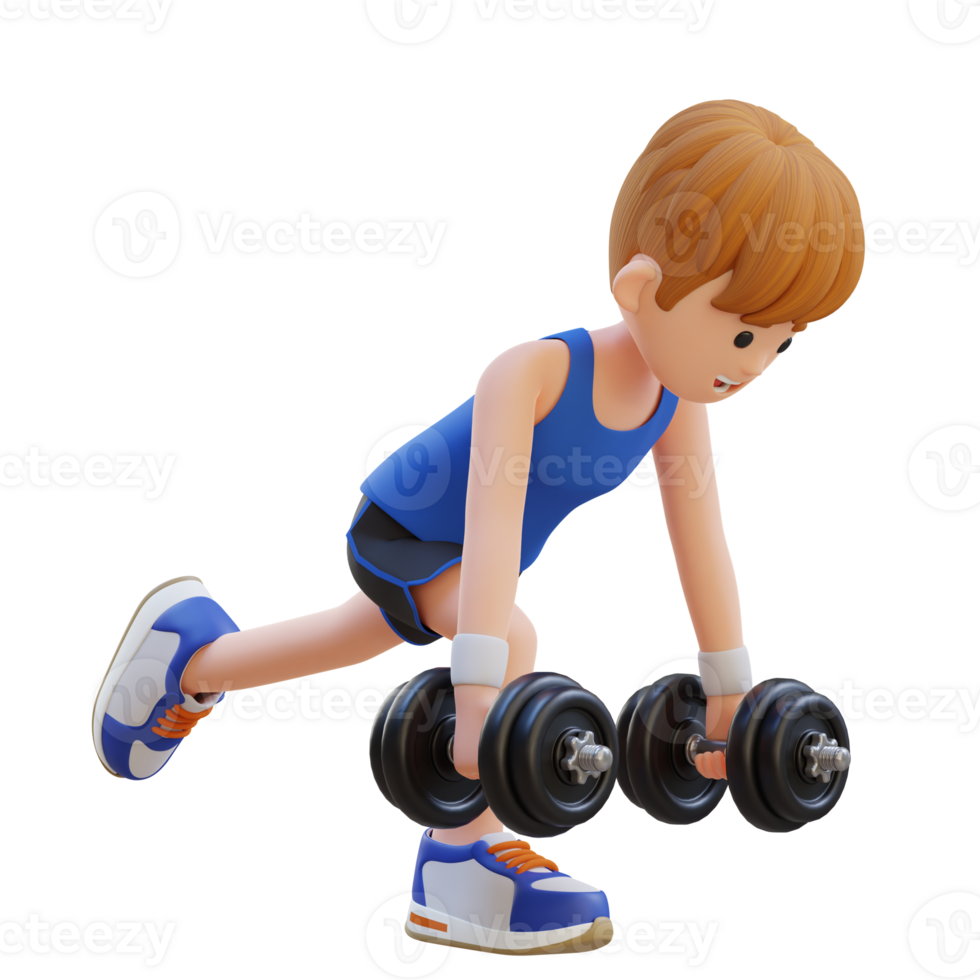 3D Sportsman Character Performing Dumbbell Single Leg Deadlift right png