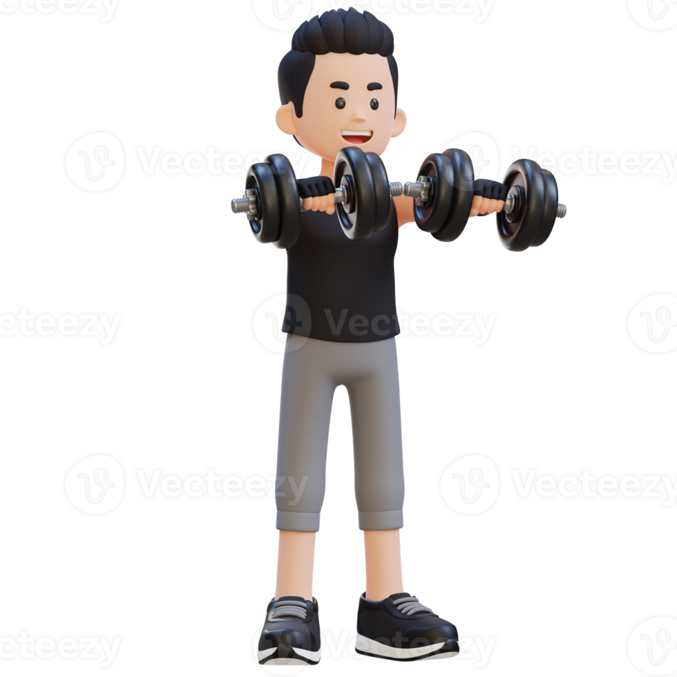 3D Sportsman Character Performing Dumbbell Front Raise png