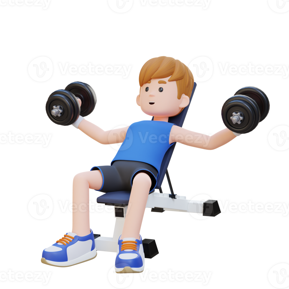 3D Sportsman Character Sculpting Muscular Chest with Incline Bench Dumbbell Chest Fly png