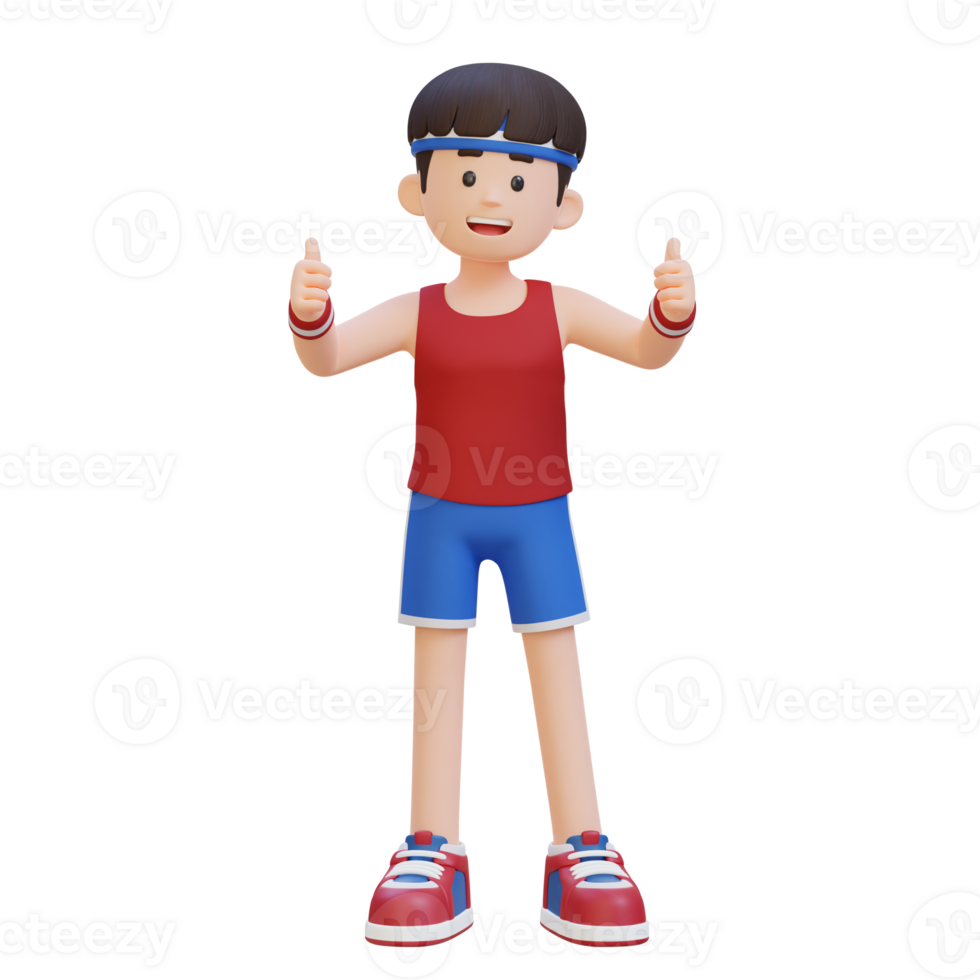 3D Sportsman Character Embracing a Positive Lifestyle with a Thumb Up Pose png