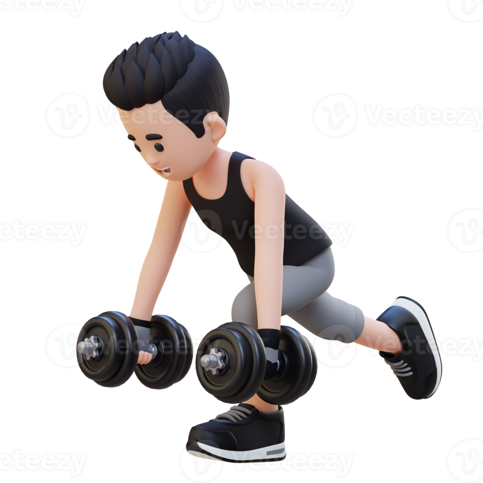 3D Sportsman Character Performing Dumbbell Single Leg Deadlift left png