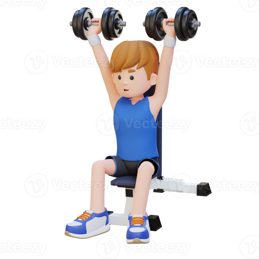 3D Sportsman Character Sculpting Strong Shoulders with Dumbbell Shoulder Bench Press png