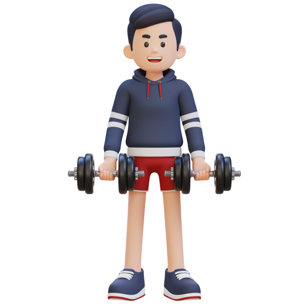 3D Sportsman Character Performing Bicep Curl with Dumbbell png