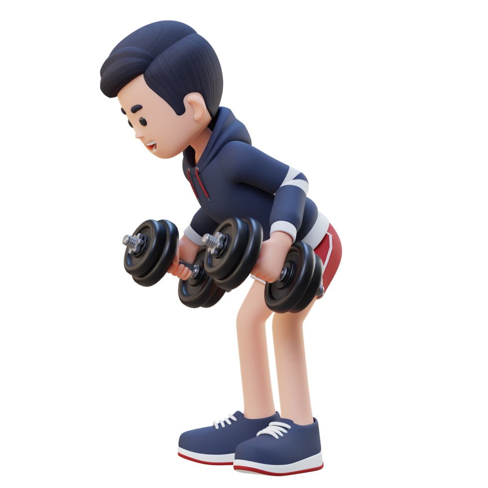 3D Sportsman Character Performing Dumbbell Kickbacks png