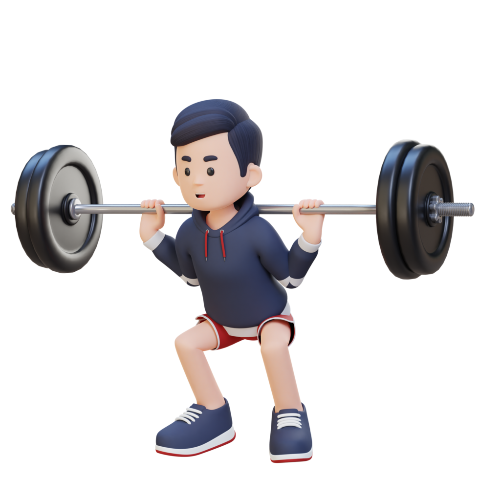 3D Sportsman Character Building Lower Body Strength with Barbell Squat Workout png