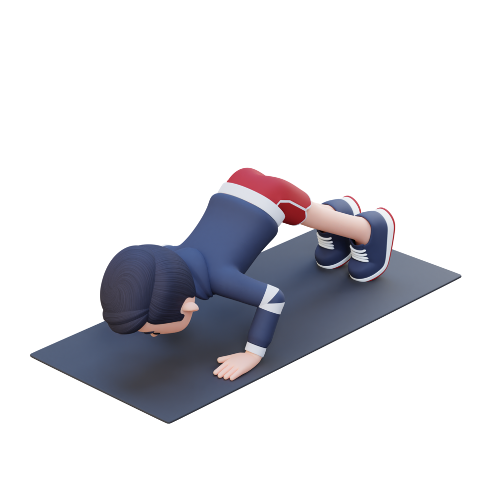 3D Sporty Male Character Perfecting Pike Push Up at the Gym png