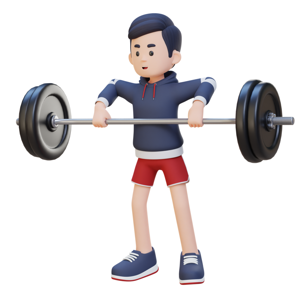 3D Sportsman Character Strengthening Shoulder Muscles with Upright Row Workout png