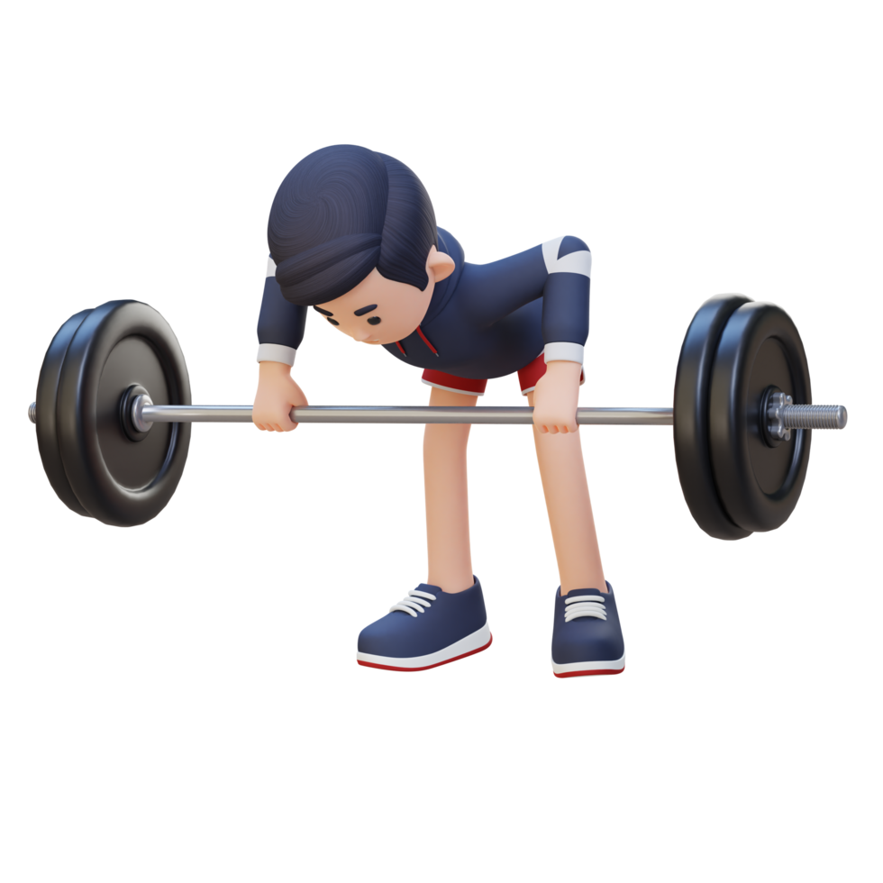 3D Sportsman Character Sculpting Back Muscles with Bent Over Row Workout png