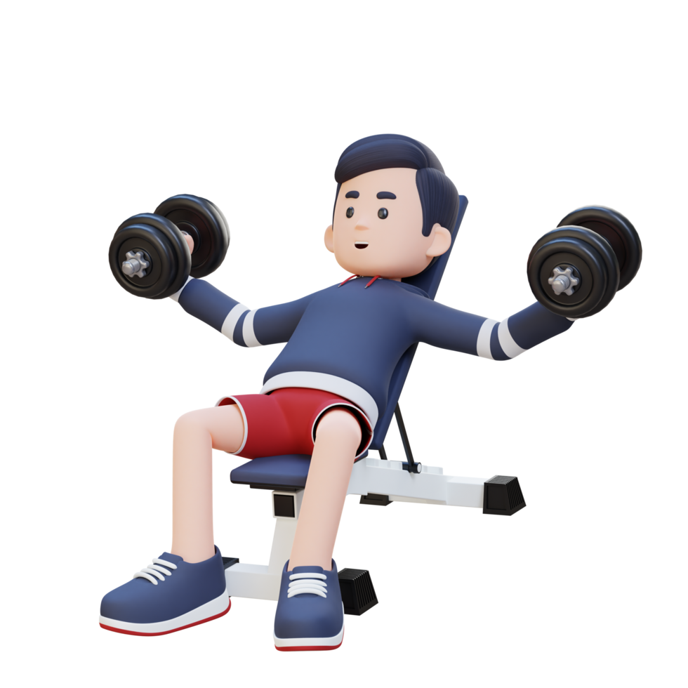 3D Sportsman Character Sculpting Muscular Chest with Incline Bench Dumbbell Chest Fly png