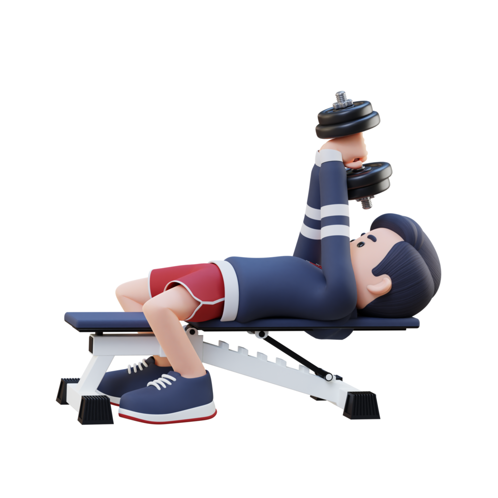 3D Sportsman Character Strengthening Back and Chest with Dumbbell Pullover Exercise png