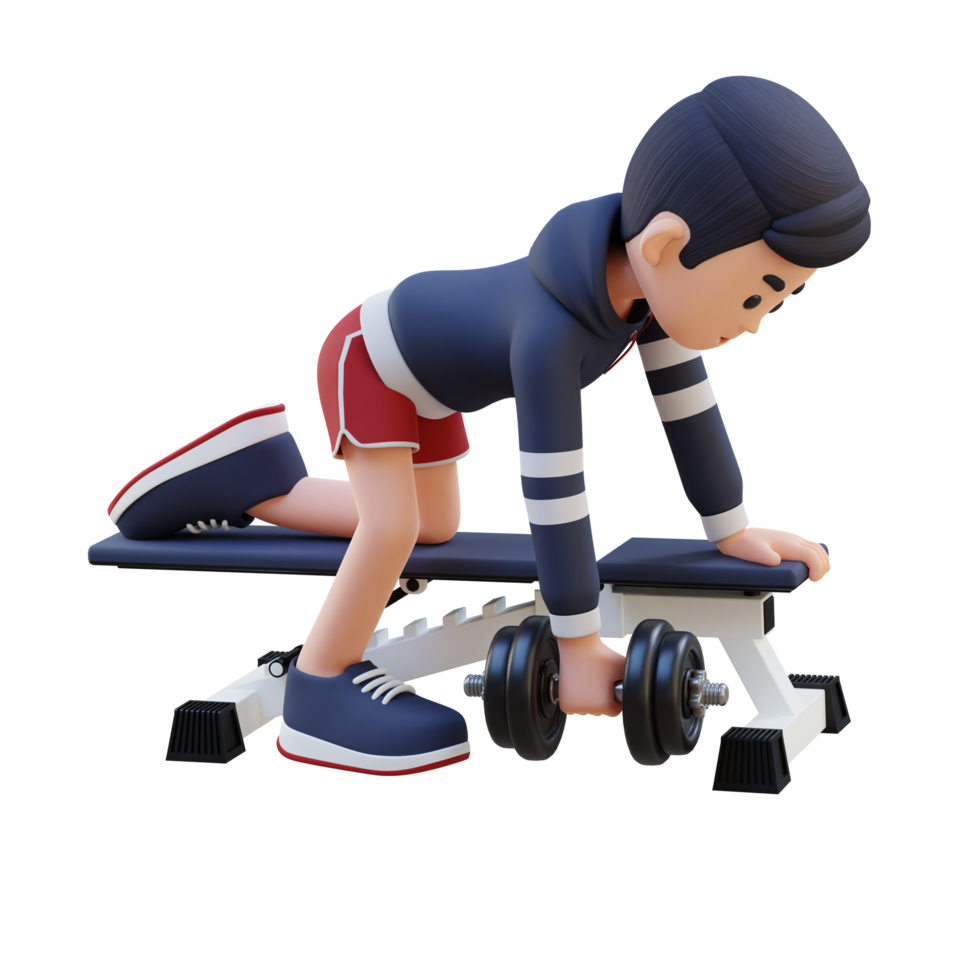 3D Sportsman Character Sculpting Back Muscles with Dumbbell Row Exercise png