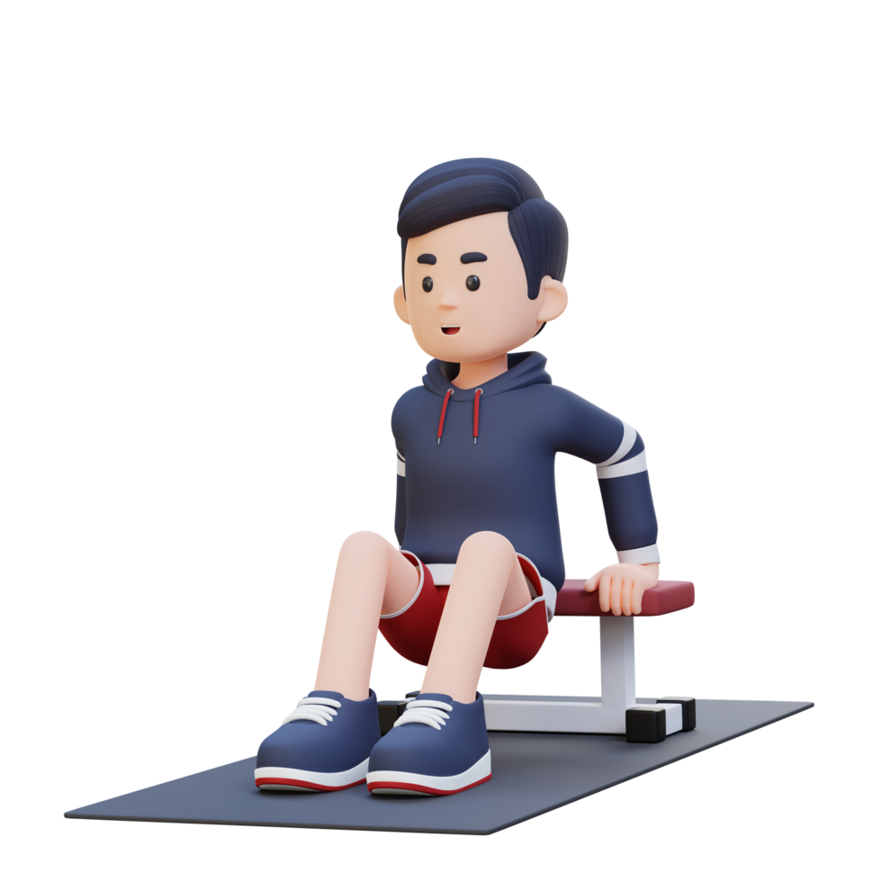 3D Sporty Male Character Building Power with Dips at Gym png