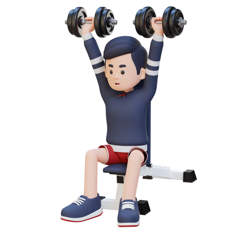 3D Sportsman Character Sculpting Strong Shoulders with Dumbbell Shoulder Bench Press png