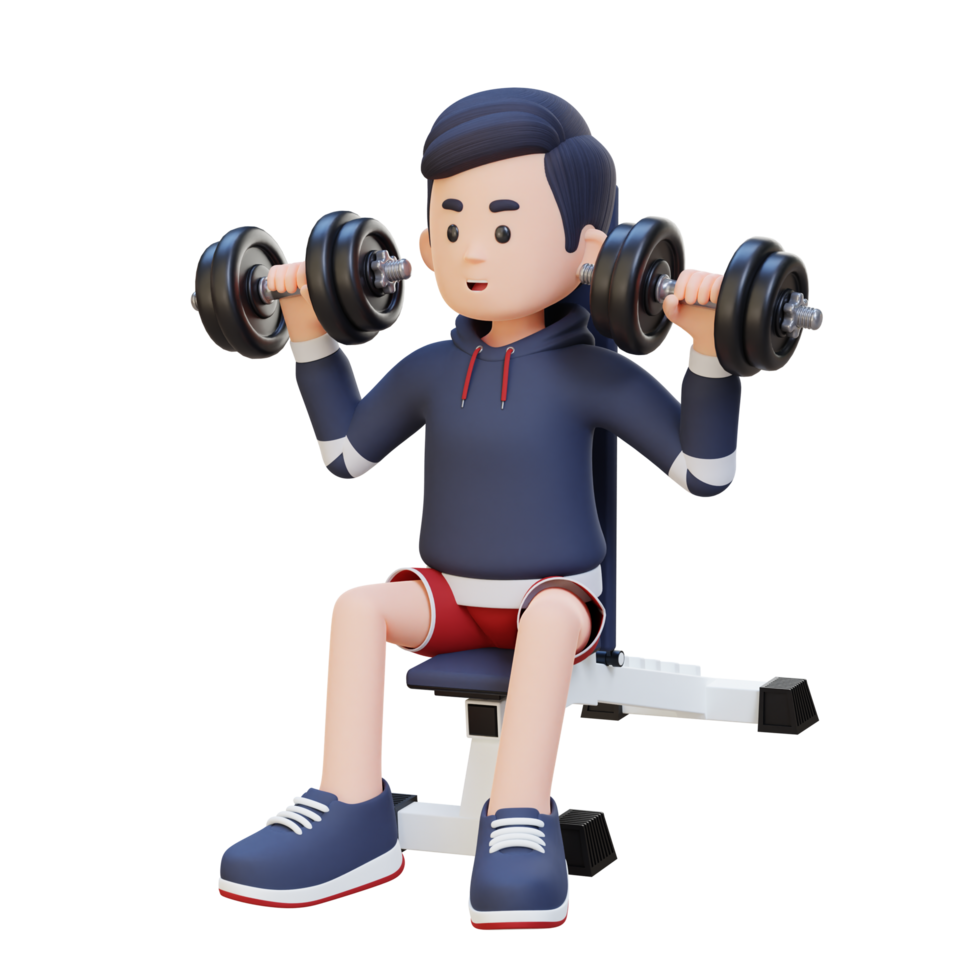 3D Sportsman Character Sculpting Strong Shoulders with Dumbbell Shoulder Bench Press png