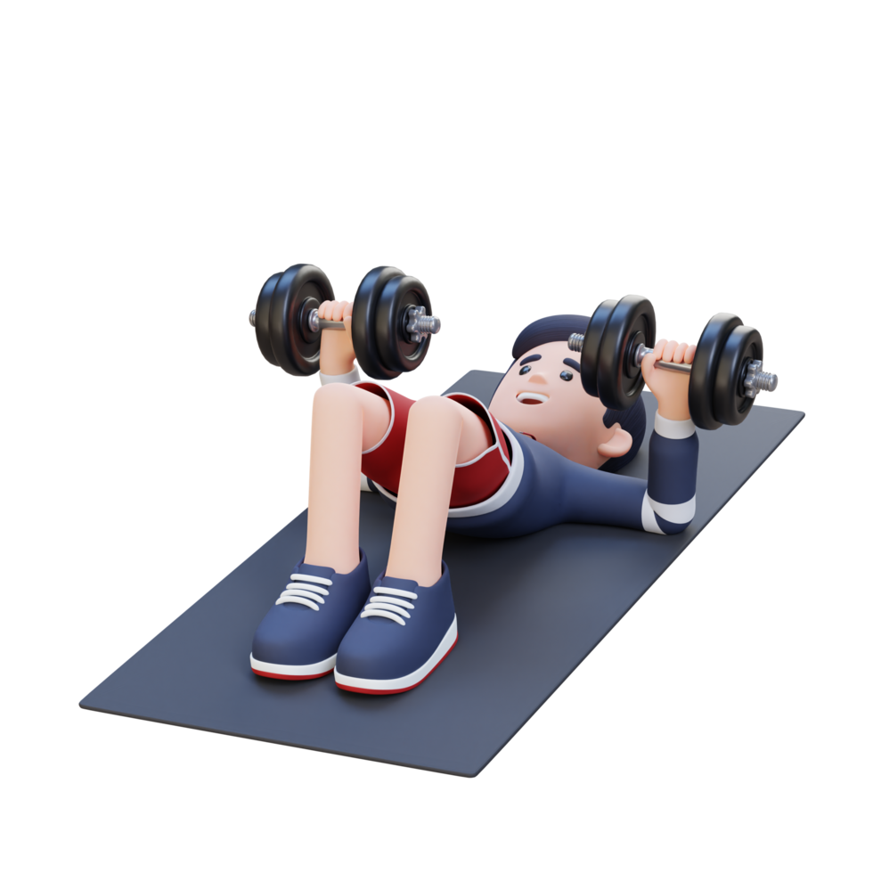 3D Sportsman Character Performing Dumbbell Decline Floor Press png