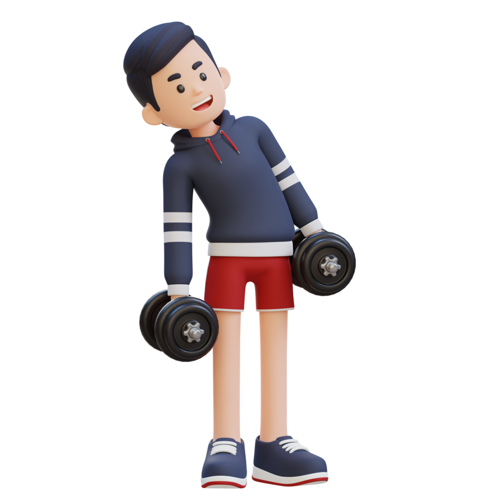 3D Sportsman Character Performing Dumbbell Side Bend png