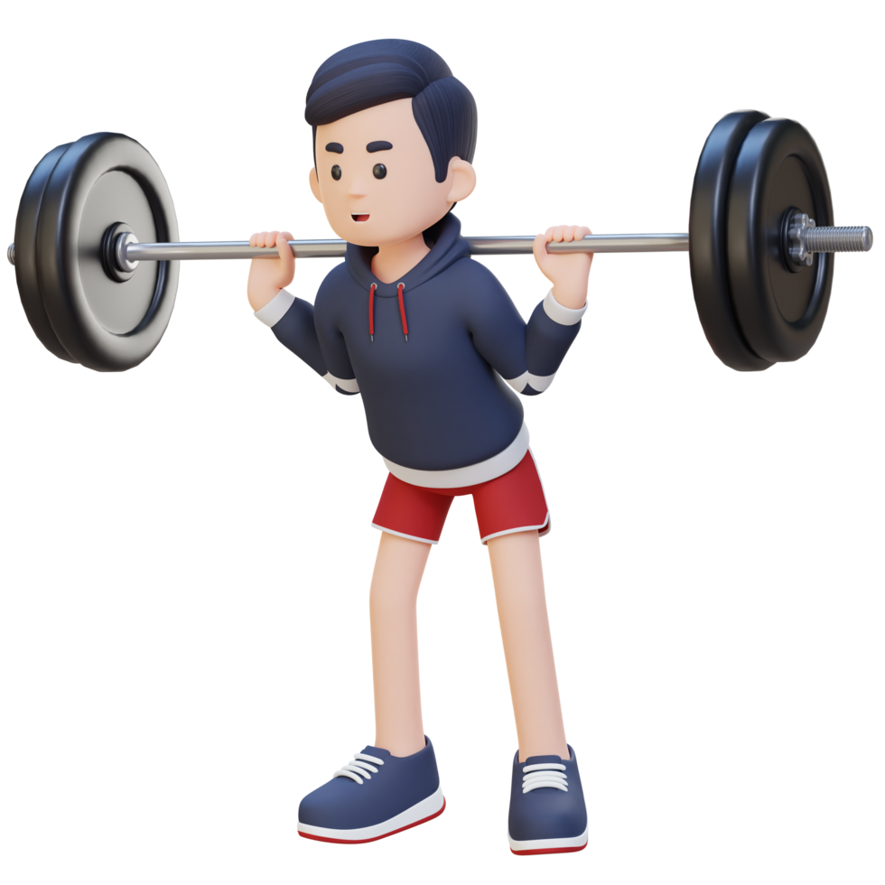 3D Sportsman Character Building Lower Body Strength with Barbell Squat Workout png