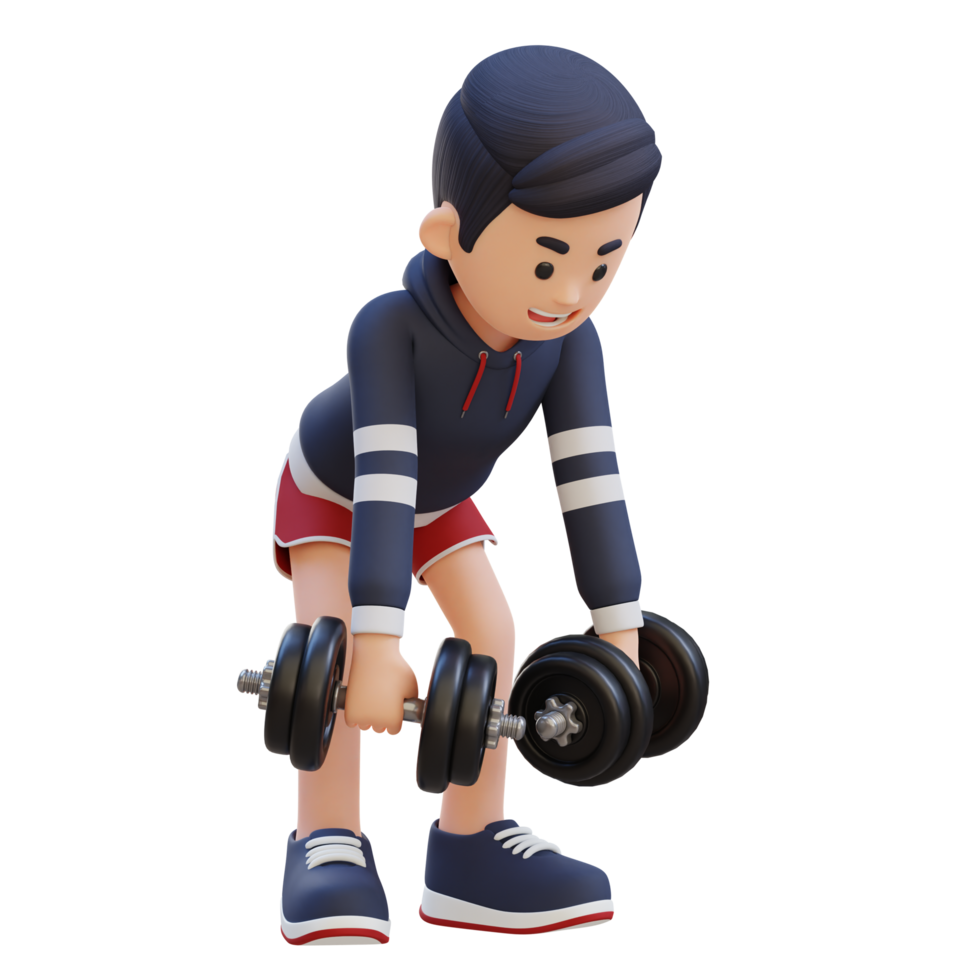 3D Sportsman Character Performing Dumbbell Bent Over Reverse Fly png