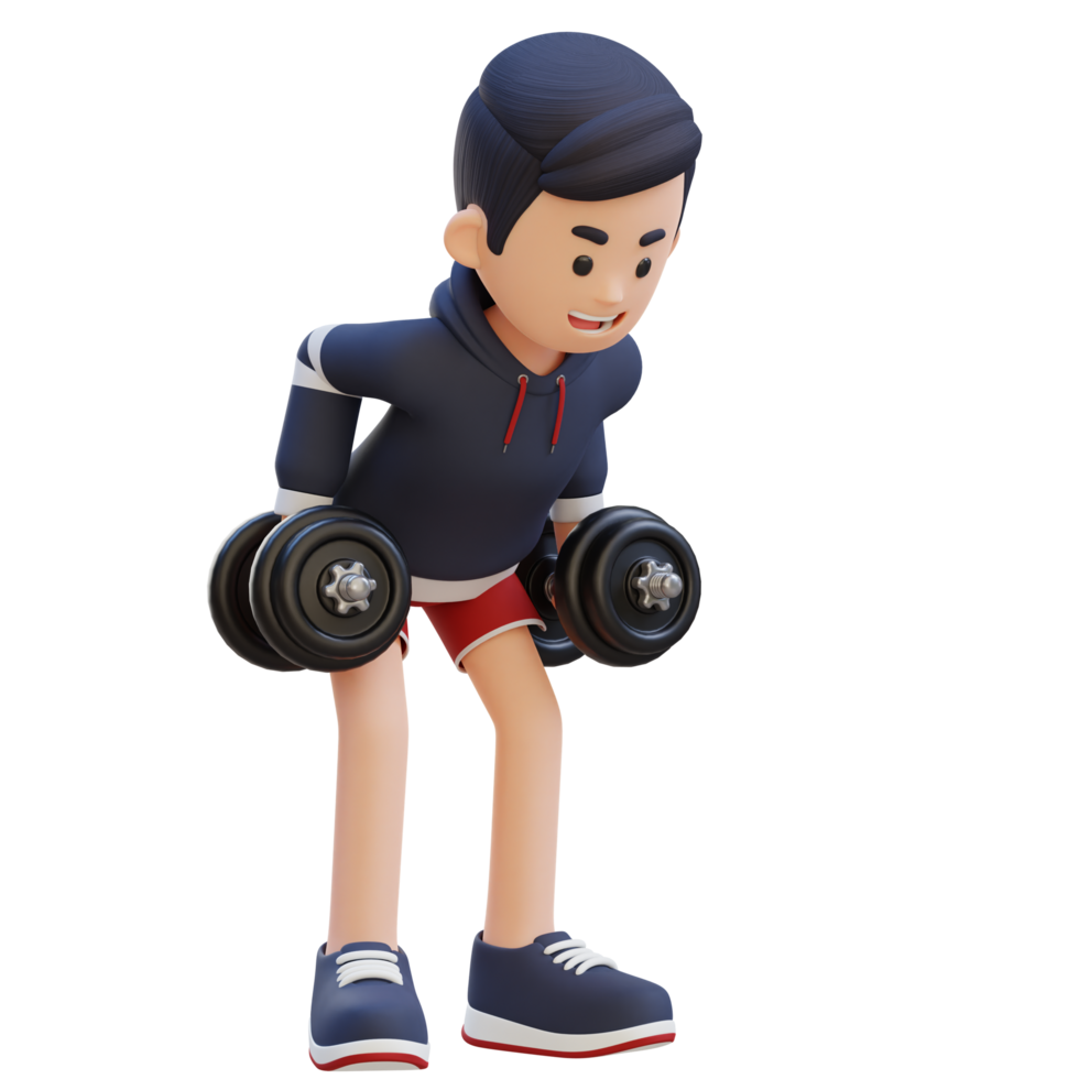3D Sportsman Character Performing Bent Over Row   Dynamic Workout with Dumbbell png