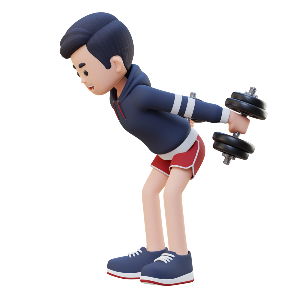 3D Sportsman Character Performing Dumbbell Kickbacks png
