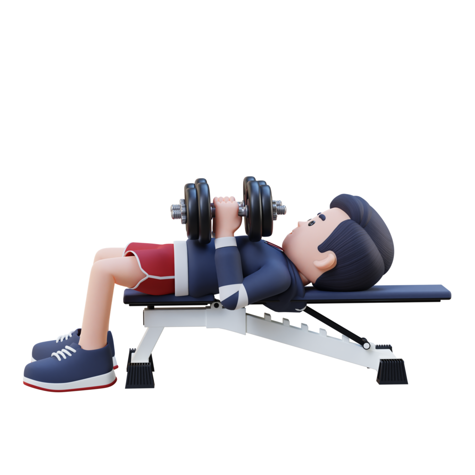 3D Sportsman Character Enhancing Upper Body Strength with Dumbbell Close Grip Bench Press png