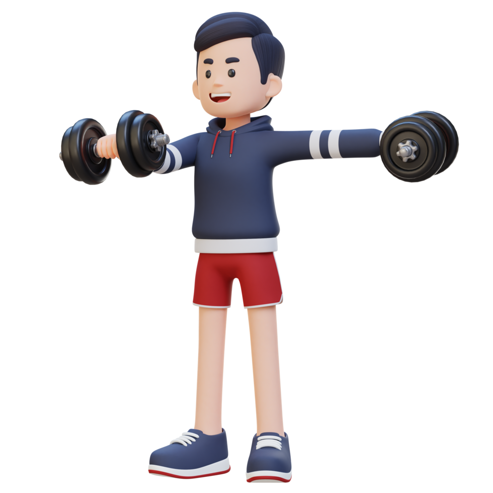 3D Sportsman Character Performing Heavy Dumbbell Raises png
