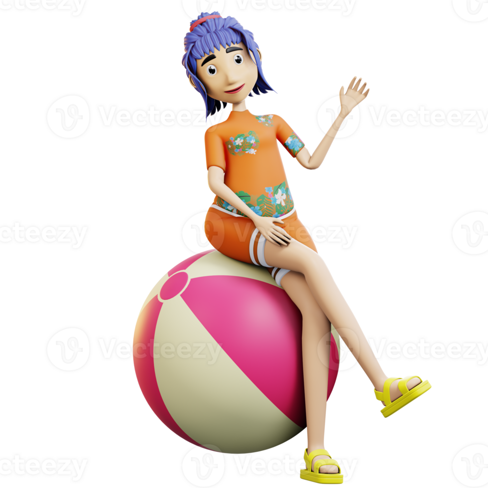 3d female relax on the ball png