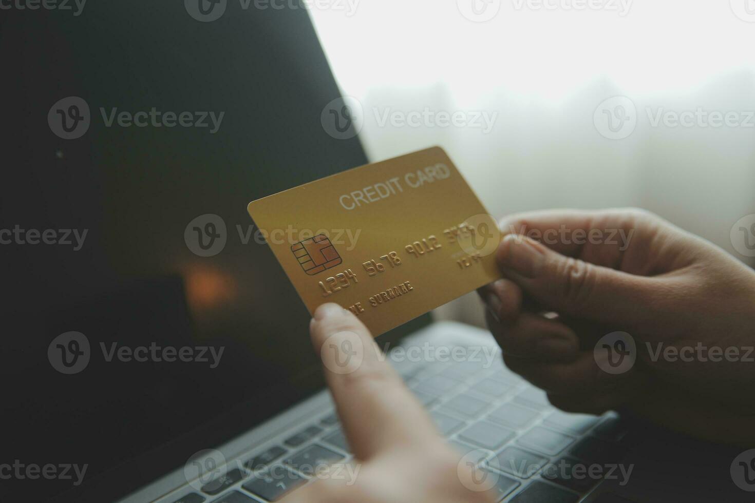 Concept online payment with cradit card. Hand of men using laptop for to payment make online health insurance. photo