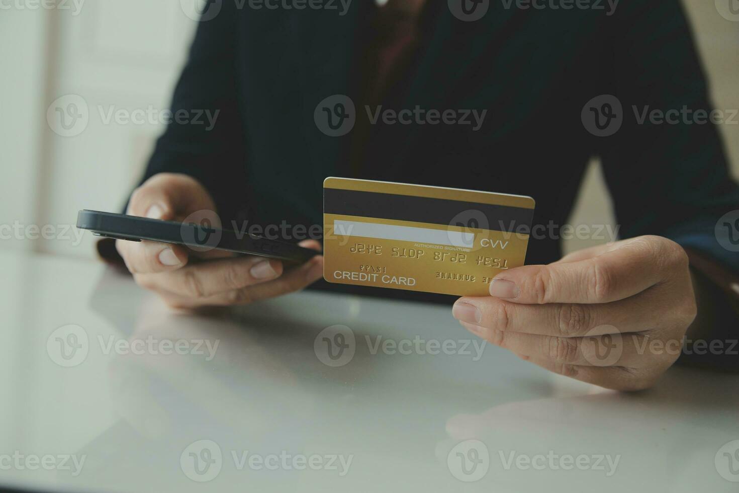 Concept online payment with cradit card. Hand of men using laptop for to payment make online health insurance. photo