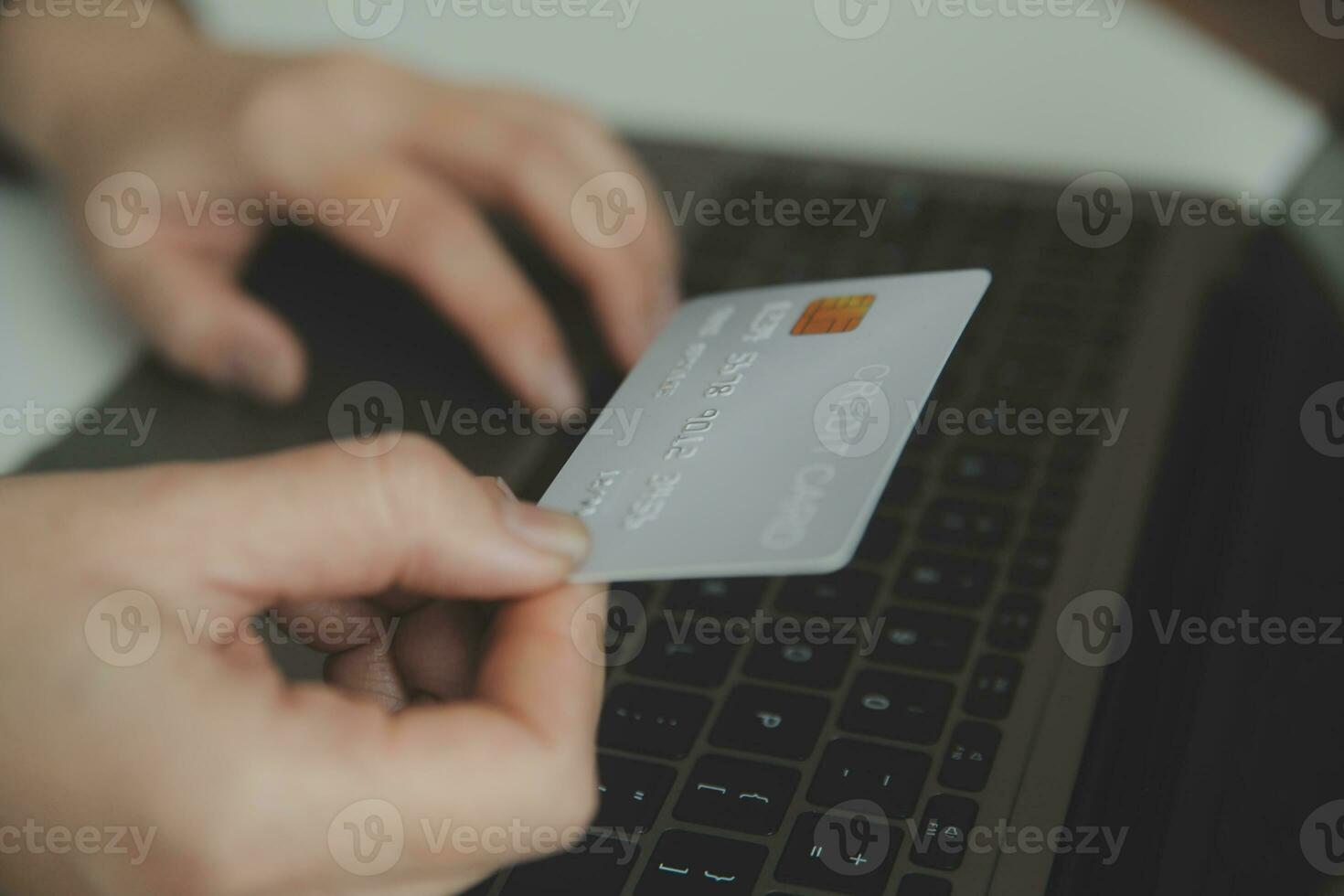 Concept online payment with cradit card. Hand of men using laptop for to payment make online health insurance. photo