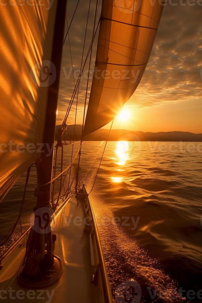 Sails, sunset, sail boat sails or windsurfing. photo