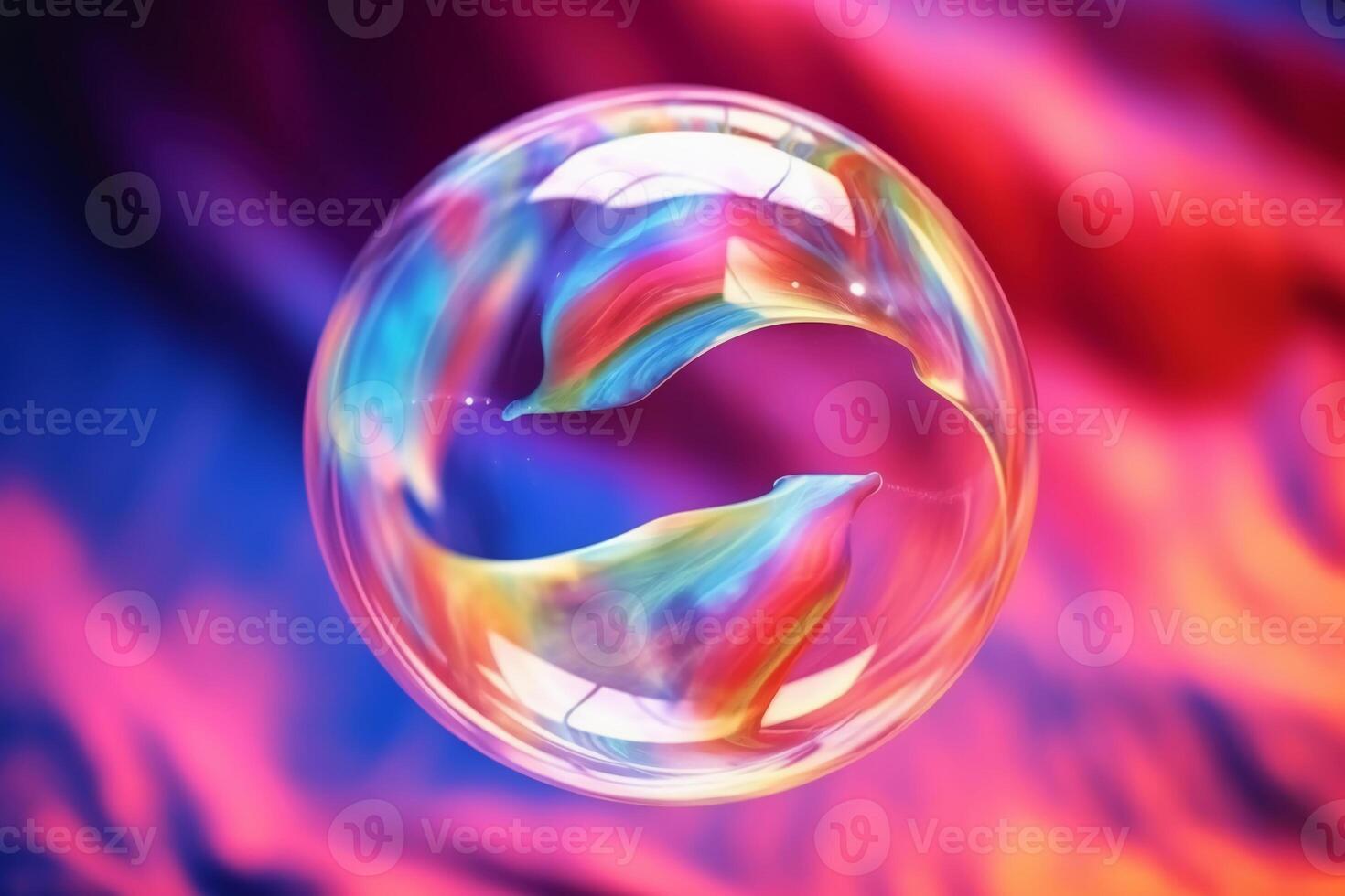 Iridescent soap bubble on multicolored background. photo