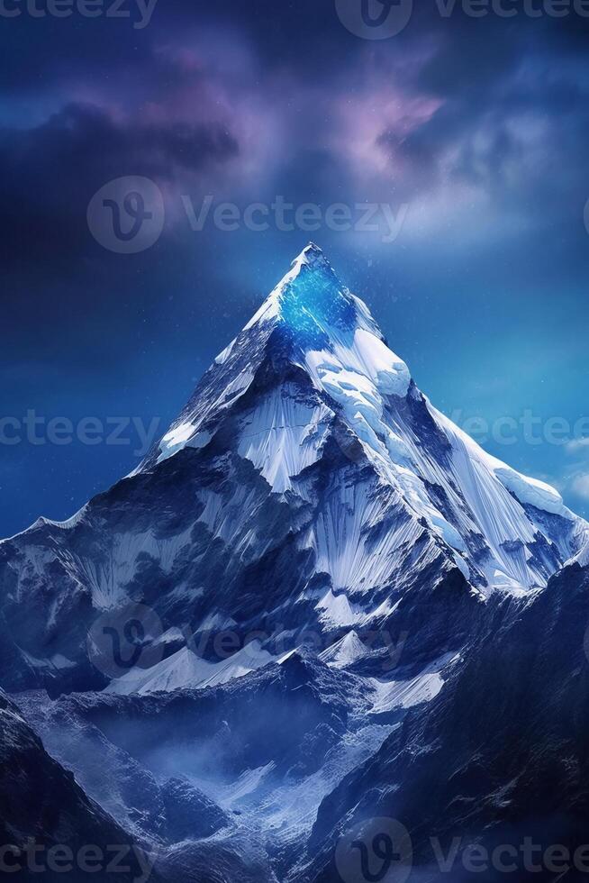 The base of mount everest from a rocky ground, in the style of light sky. AI generative photo