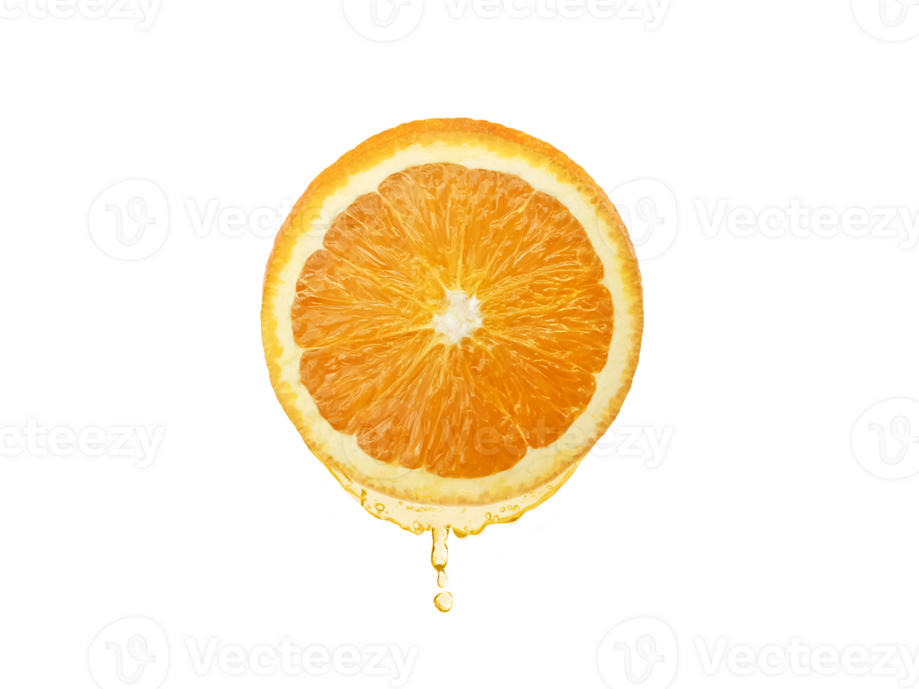 drops of juice falling from orange half, transparent background png