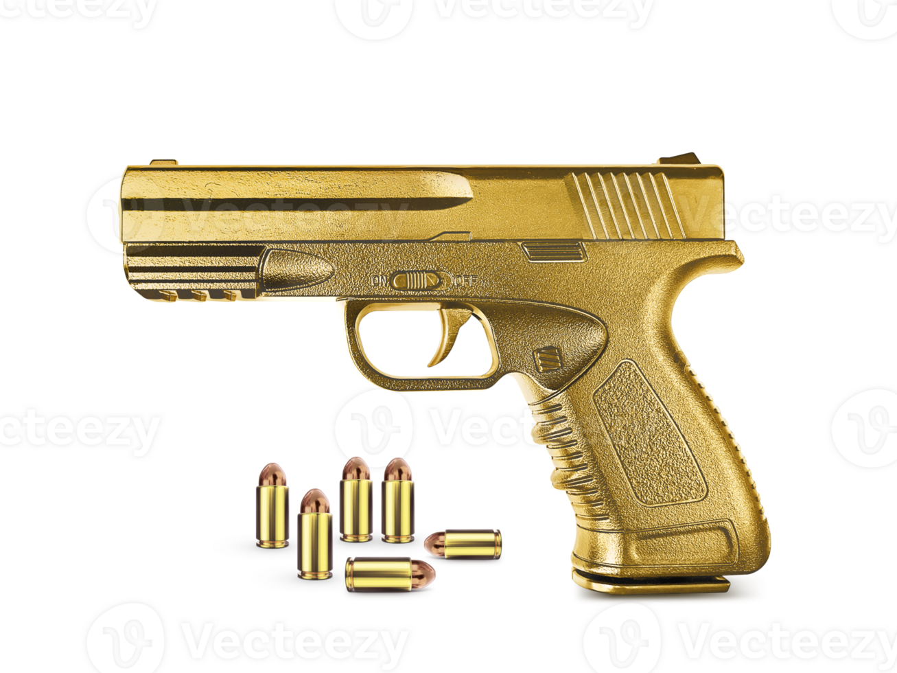 gun gold metal  with ammunition, transparent background png