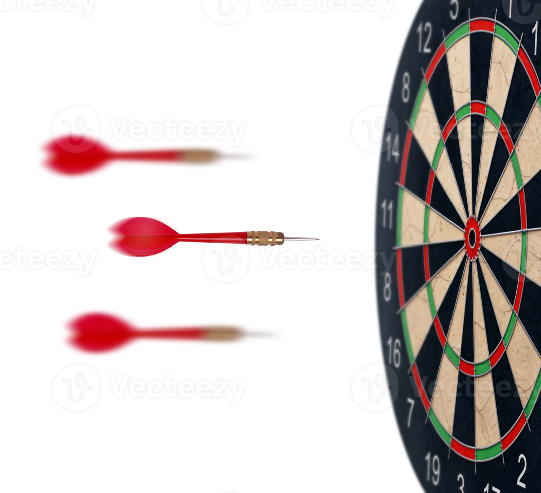 red dart arrows flying to target dartboard. Metaphor to target success, winner concept. transparent background png