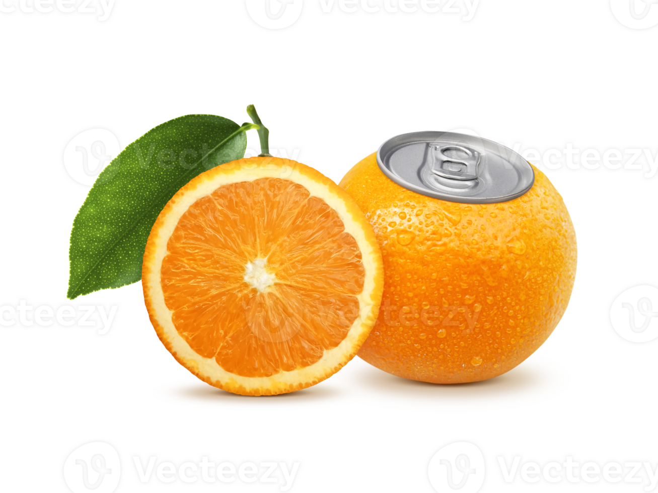 frisch Orange Saft Dosen- Konzept Bild und Orange Scheibe, transparent Hintergrund png