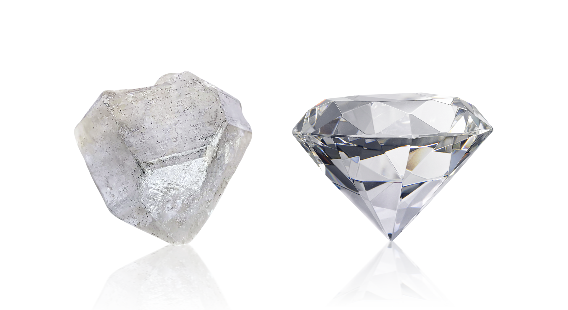 deslumbrante diamante antes e depois de sem cortes. transparente fundo