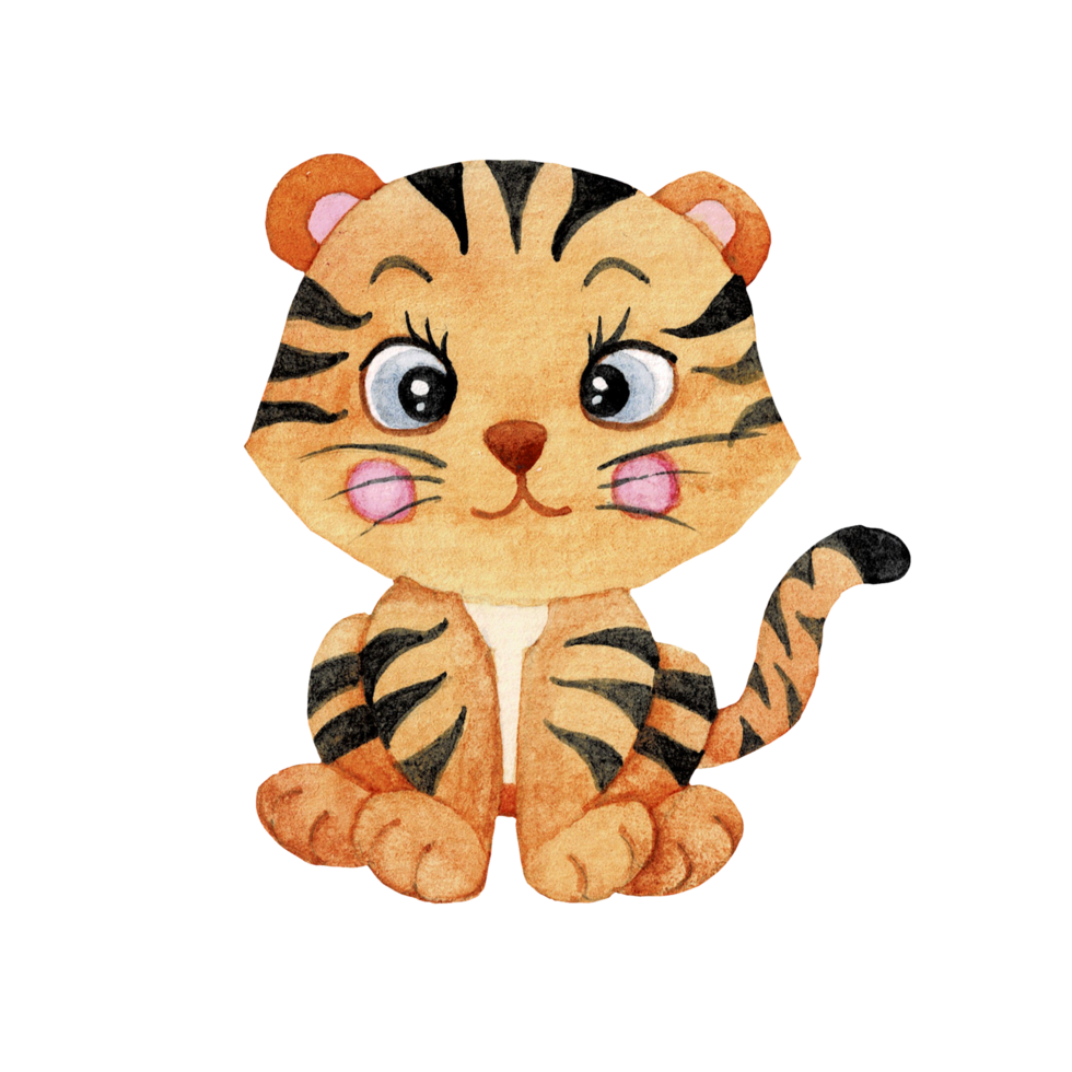 cartone animato animale acquerello illustrazione con tigre png