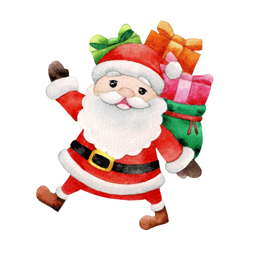 Happy Santa Claus character , cute Santa watercolor png