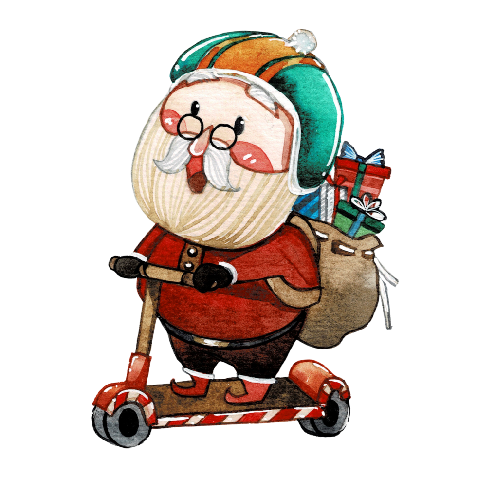 Happy Santa Claus character , cute Santa watercolor png