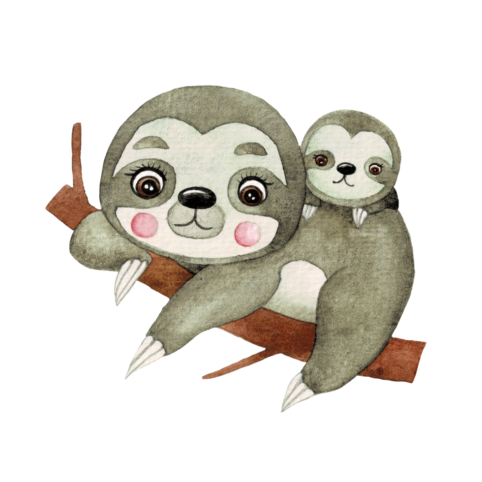 Cute Sloth watercolor, cute cartoon animal character png