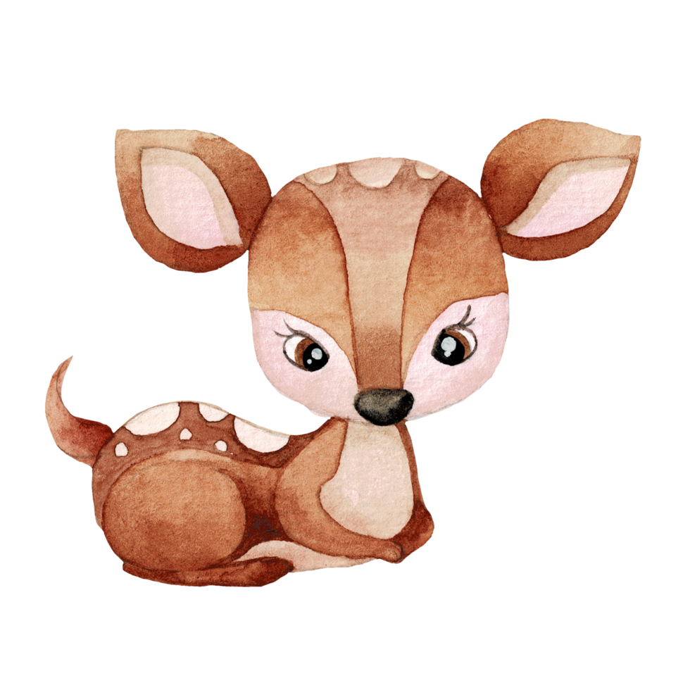 Cartoon animal watercolor illustration with deer png